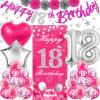 TSVATE 18th Birthday Decorations for Girls, Daughter, Pink 18 Year Old Girl Birthday Decorations, Happy 18th Birthday Banner, Backdrop, Yard, Door, Wall, Number 18 Balloon, Pompoms, Star Garland view 1