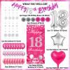 TSVATE 18th Birthday Decorations for Girls, Daughter, Pink 18 Year Old Girl Birthday Decorations, Happy 18th Birthday Banner, Backdrop, Yard, Door, Wall, Number 18 Balloon, Pompoms, Star Garland view 2