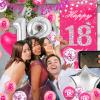 TSVATE 18th Birthday Decorations for Girls, Daughter, Pink 18 Year Old Girl Birthday Decorations, Happy 18th Birthday Banner, Backdrop, Yard, Door, Wall, Number 18 Balloon, Pompoms, Star Garland view 3