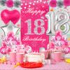 TSVATE 18th Birthday Decorations for Girls, Daughter, Pink 18 Year Old Girl Birthday Decorations, Happy 18th Birthday Banner, Backdrop, Yard, Door, Wall, Number 18 Balloon, Pompoms, Star Garland view 4