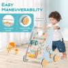 BABY JOY Wooden Baby Walker, Push and Pull Learning Activity Center, Montessori Walker Toy with Wheels, Push Toy for Toddlers, Boys and Girls 1+ Years Old view 4