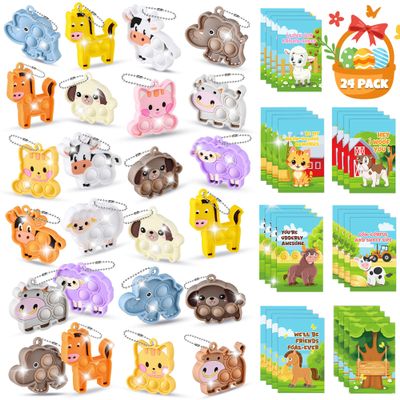 24 Packs Party Favors for Kids,Easter Egg Stuffers Basket Filler Animal Pop Fidget Toys Set,Bulk Mini Keychain Treasure Box Classroom Prizes Birthday Gift Goodie Bags Stuffers for Toddler Boys Girl