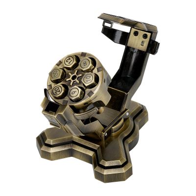 ASTRANOVA Metal Bullet Dice Set with Spinning Revolver Cylinder Holder for DND, Tabletop Games(Bronze)