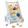 BABY JOY Wooden Baby Walker, Push and Pull Learning Activity Center, Montessori Educational Toy w/Wheels, Storage, Push Walker for Learning to Walk,Toddlers, Boys and Girls 1+ Years Old (Blue) view 1