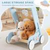 BABY JOY Wooden Baby Walker, Push and Pull Learning Activity Center, Montessori Educational Toy w/Wheels, Storage, Push Walker for Learning to Walk,Toddlers, Boys and Girls 1+ Years Old (Blue) view 3