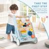 BABY JOY Wooden Baby Walker, Push and Pull Learning Activity Center, Montessori Educational Toy w/Wheels, Storage, Push Walker for Learning to Walk,Toddlers, Boys and Girls 1+ Years Old (Blue) view 4