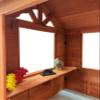Wooden Playhouse with 2 Windows and Flowerpot Holder,42" Lx46 Wx55 H,Golden Red MB672 view 4