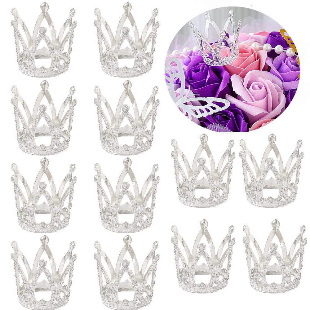 12 Pcs Crown Cake Topper, Mini Tiara Small Cake Crown Topper for Birthday Wedding Party Bouquet Flower Arrangements Baby Shower Decor