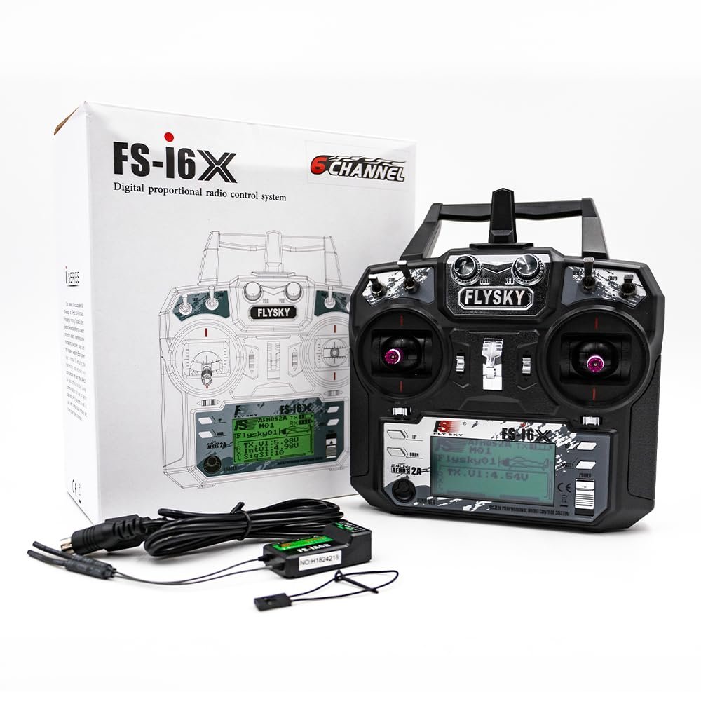 Flysky FS-i6X 10CH 2.4GHz RC Transmitter Controller with iA6B 6CH Receiver for Fixed-Wing, Glider, Helicopter, and RC Boat