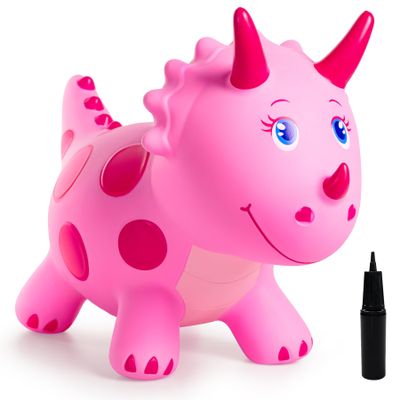 EVERICH TOY Dinosaur Bouncy Animal Toys, Pink Triceratops Bouncer, Ride on Bounce Hopper for Kids 2-5 Indoor Outdoor Activity Birthday for 18 Months 2 3 4 Years Old Boys