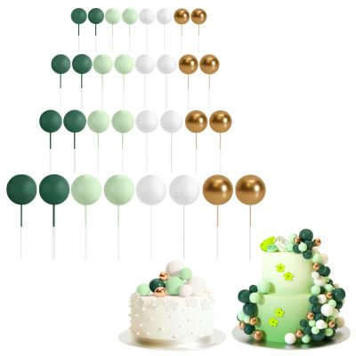 32 Pack Ball Cake Topper,Colorful Ball Cake Decoration Ball Shaped Cupcake Insert Cake Topper for Birthday Party Wedding Decoration (G)