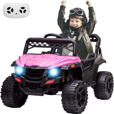 12V Kids Ride On Truck Car Electric Ride On Toy for Toddles with Remote Control, Spring Suspension, Led Lights, Music, Pink