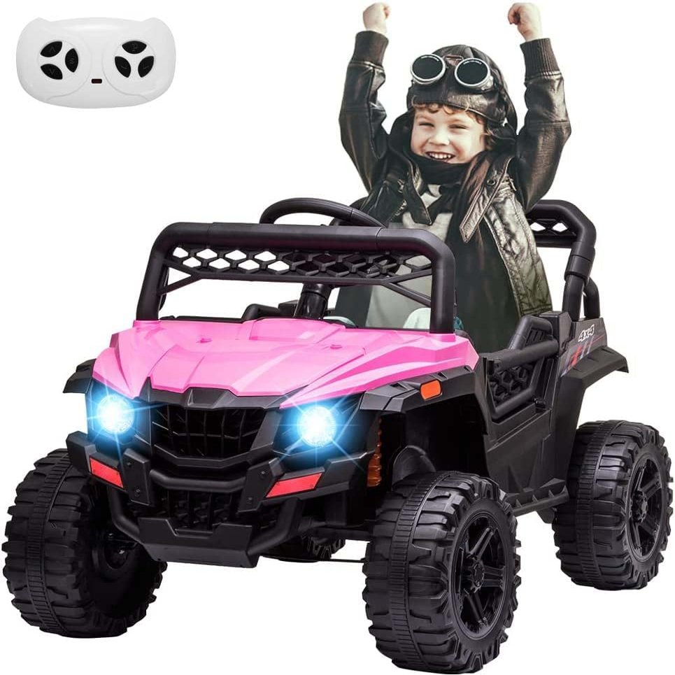 12V Kids Ride On Truck Car Electric Ride On Toy for Toddles with Remote Control, Spring Suspension, Led Lights, Music, Pink