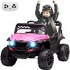 12V Kids Ride On Truck Car Electric Ride On Toy for Toddles with Remote Control, Spring Suspension, Led Lights, Music, Pink view 1