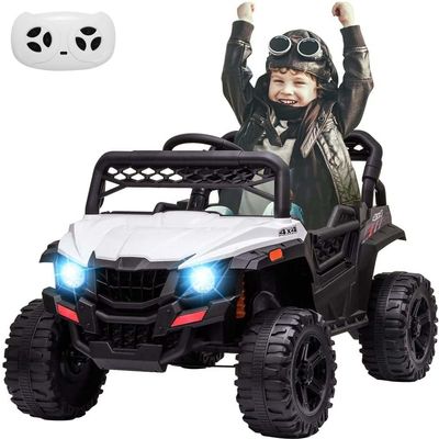 12V Kids Ride On Truck Car Electric Ride On Toy for Toddles with Remote Control, Spring Suspension, Led Lights, Music, White