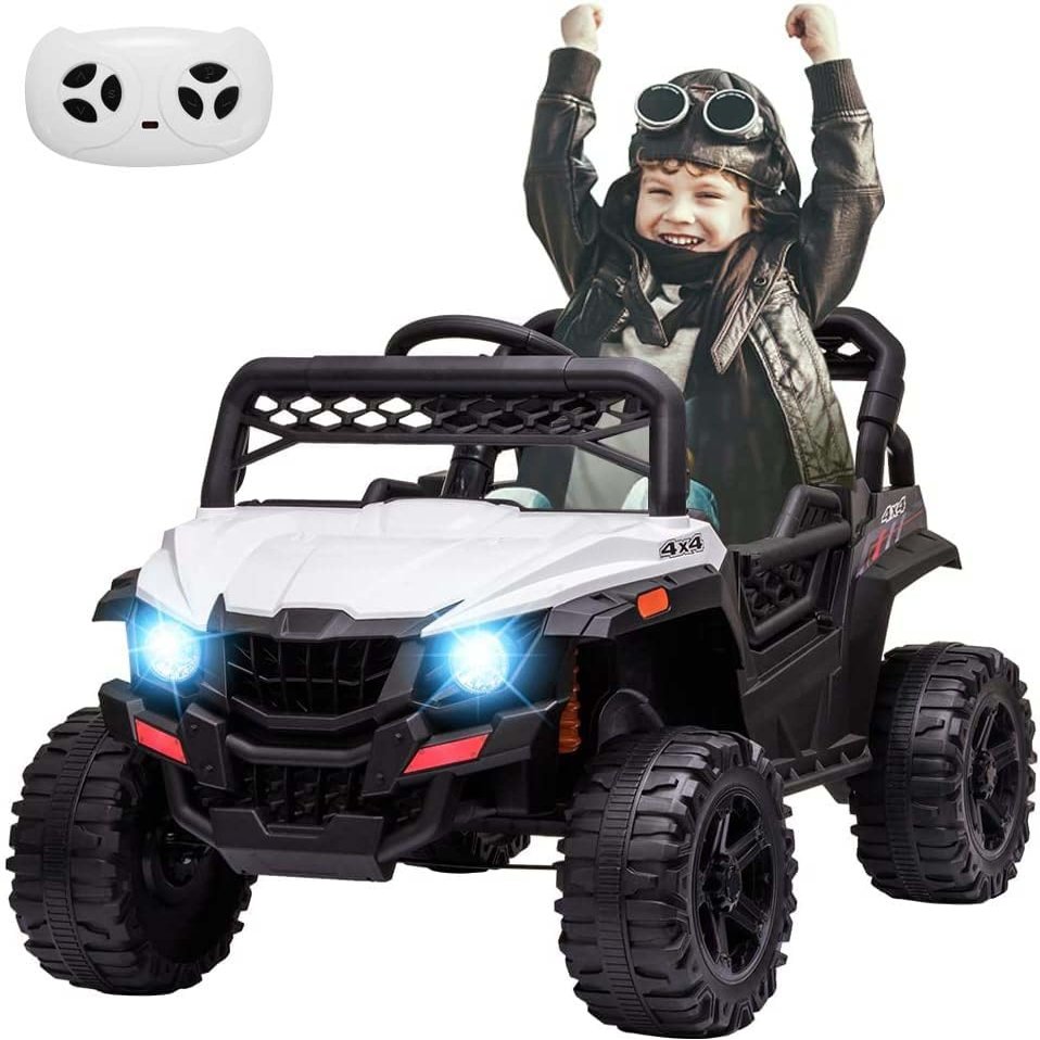 12V Kids Ride On Truck Car Electric Ride On Toy for Toddles with Remote Control, Spring Suspension, Led Lights, Music, White