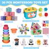 6 In 1 Baby Toys, 6-12 months Baby Toys, 0-6 12-18 Montessori Toddler Gifts For Toddlers, Farm Animals Playset & Teething & Stacking Building Block Cup & Tissue Box & Sensory Bin For Development view 2