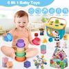 6 In 1 Baby Toys, 6-12 months Baby Toys, 0-6 12-18 Montessori Toddler Gifts For Toddlers, Farm Animals Playset & Teething & Stacking Building Block Cup & Tissue Box & Sensory Bin For Development view 3