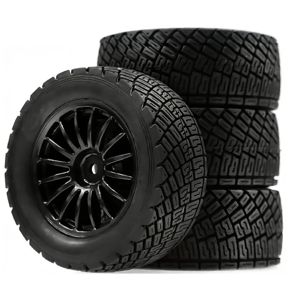 1/10 RC Rally Car Tires 12mm Hex Plastic 2.2''Wheels Rims RC Road Tyres OD 78mm for 1/10 HPI WR8 Off-Road Rally 1/14 WLtoys 124019 144001 1/16 Redcat Volcano RC Buggy (Black)
