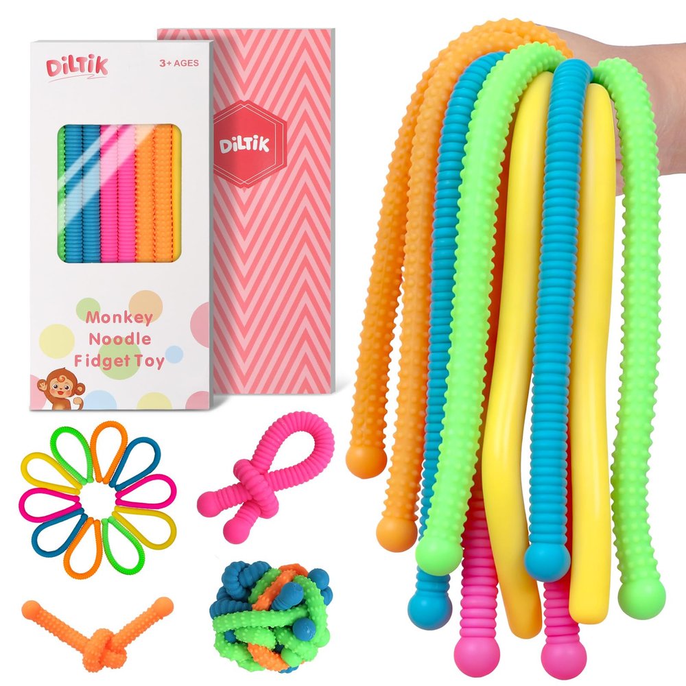 10 Pack Sensory Toys for Kids  Upgraded Extra-Thick Stretchy Sensory Strings for Autism, ADHD, Anxiety  Gift Box, Perfect Stocking Stuffers for Boys & Girls, Ideal for Travel or Classroom (Textured)