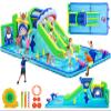 FBSPORT Inflatable Bounce House Water Slide Park, Double Slide Bouncer Castle with 550W Air Blower, Climbing Wall, Jumping Area, Toss Rings, Basketball, Splash, Bouncy House for Backyard Outdoor view 1