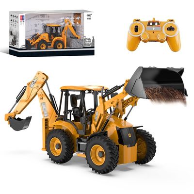 FANXMF RC Backhoe Wheel Loader 2.4G Fully Functional 1/20 Remote Control Excavator Bulldozer Back Hoe Truck Tractor Digger Heavy Duty Construction Vehicle Engineering Trucks