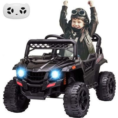 12V Kids Ride On Truck Car Electric Ride On Toy for Toddles with Remote Control, Spring Suspension, Led Lights, Music, Black