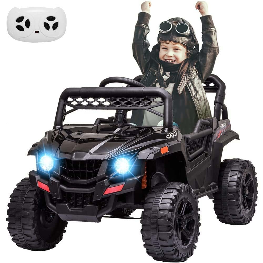12V Kids Ride On Truck Car Electric Ride On Toy for Toddles with Remote Control, Spring Suspension, Led Lights, Music, Black