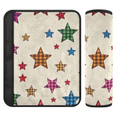 EtherSpher Cartoon Checkered Plaid Stars car seat Neck Strap Covers, Release Stress to Your Neck and Shoulders, car Seatbelt Covers for Backpack Van Auto Protector para cinturn de carro 2 pcs