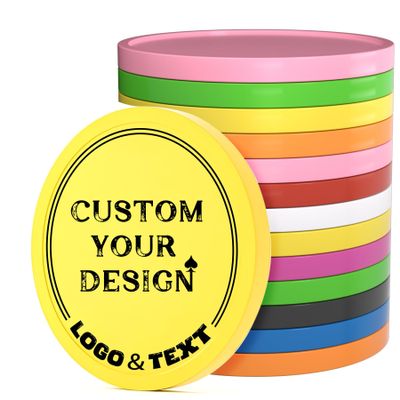 100 PCS Custom Poker Chips, 9 Colors Drink Tokens Chips, Double Sides Full-Color Print Your Logo and Text, Personalized Plastic Poker Chips for Bar Promotions, Golf Club, Parties & Events (Yellow)