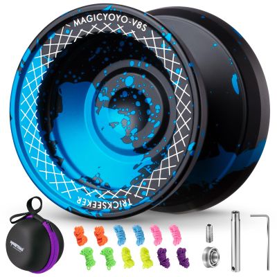 V8s Responsive Yoyo for Kids 8-12, Professional Metal Yo-yo for Kids & Adults, Dual Mode Yo yo with Unresponsive Bearing for Advanced Players with 12 Strings + Yo Yo Case (Black Blue)