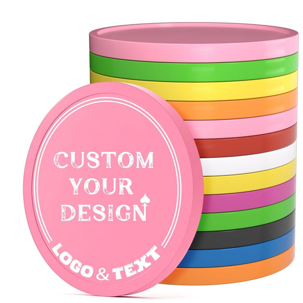 100 PCS Custom Poker Chips, 9 Colors Drink Tokens Chips, Double Sides Full-Color Print Your Logo and Text, Personalized Plastic Poker Chips for Bar Promotions, Golf Club, Parties & Events (Pink)