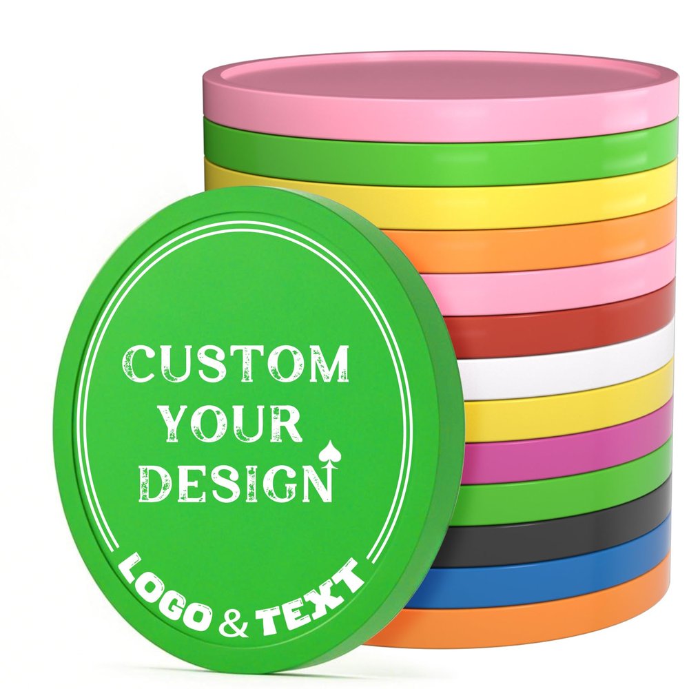 100 PCS Custom Poker Chips, 9 Colors Drink Tokens Chips, Double Sides Full-Color Print Your Logo and Text, Personalized Plastic Poker Chips for Bar Promotions, Golf Club, Parties & Events (Green)