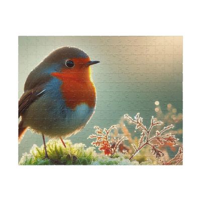 European Robin Cute and Chest-Red in Cool Morning Mists Jigsaw Puzzle Made in USA