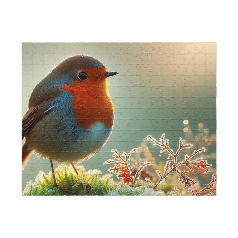 European Robin Cute and Chest-Red in Cool Morning Mists Jigsaw Puzzle Made in USA