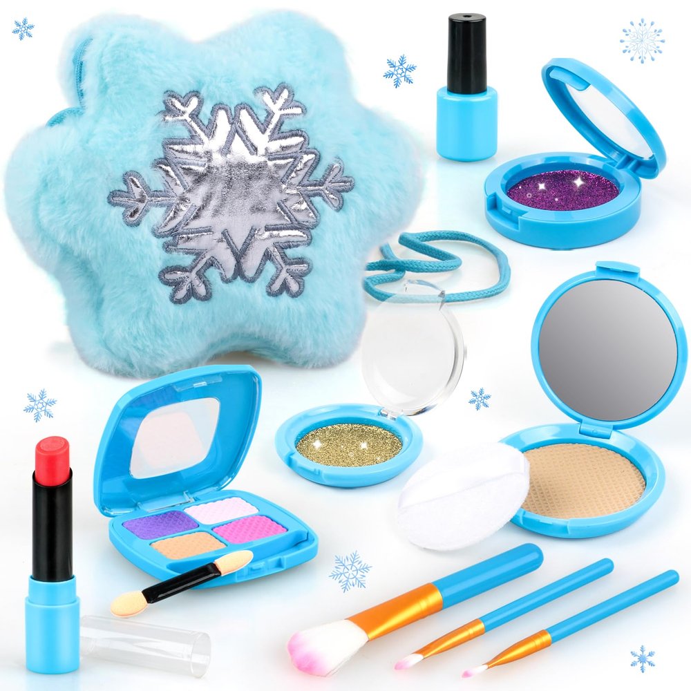 Pretend Makeup Kit for Toddlers 3-5, Kids Play Makeup Set for Girls 3-4 4-6, Frozen Toddler Fake Make Up Toys with Purse, Princess Birthday Valentines Gift for Little Girls 3 4 5 6 Year Old
