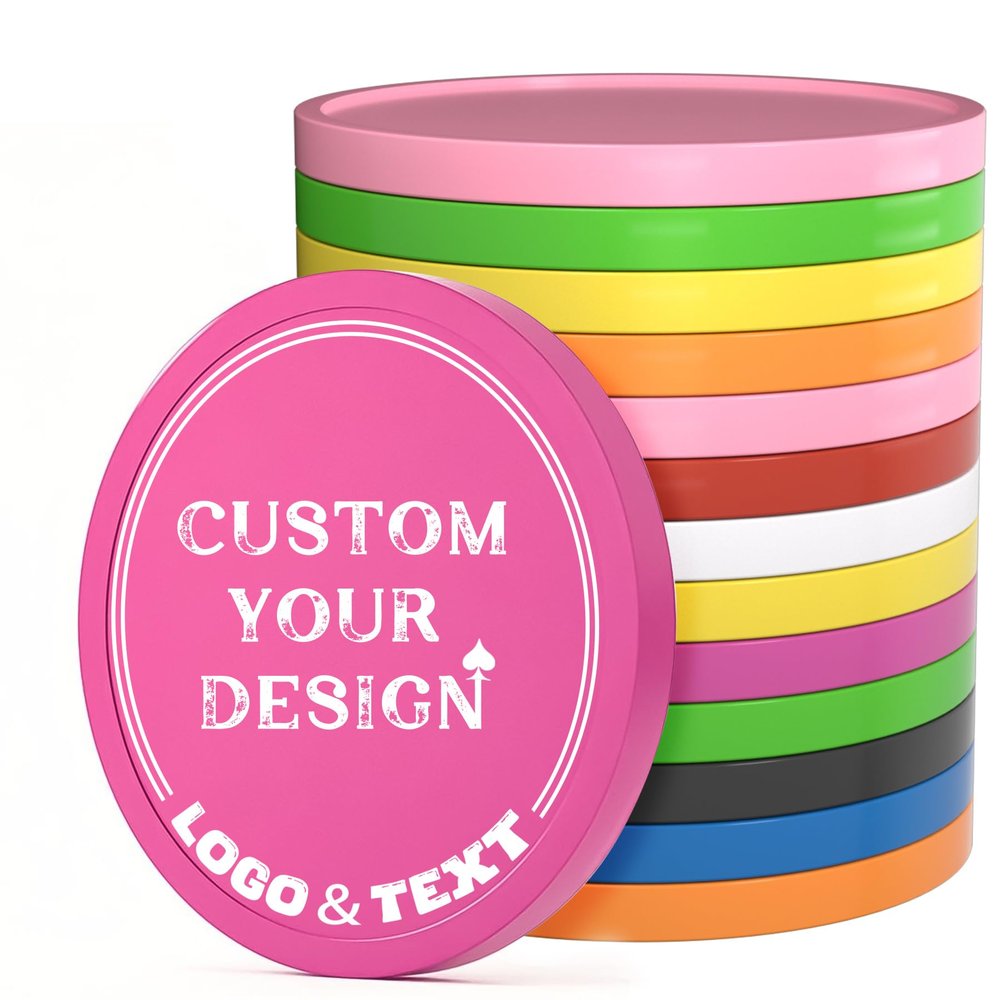 100 PCS Custom Poker Chips, 9 Colors Drink Tokens Chips, Double Sides Full-Color Print Your Logo and Text, Personalized Plastic Poker Chips for Bar Promotions, Golf Club, Parties & Events (Rose Red)