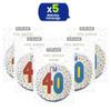 One The Wall Silver 40th Birthday Badge 8.5cm Foil Age 40 with Safety Pin for Party Outfit Accessories Durable Age Badge for Celebrating Milestone Events, pack of 5, Foil Finish view 2