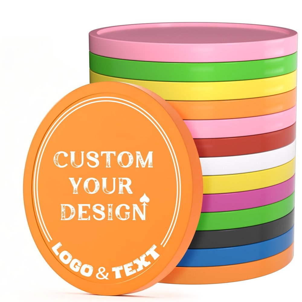 100 PCS Custom Poker Chips, 9 Colors Drink Tokens Chips, Double Sides Full-Color Print Your Logo and Text, Personalized Plastic Poker Chips for Bar Promotions, Golf Club, Parties & Events (Orange)