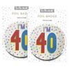One The Wall Silver 40th Birthday Badge 8.5cm Foil Age 40 with Safety Pin for Party Outfit Accessories Durable Age Badge for Celebrating Milestone Events, pack of 2, Foil Finish view 1
