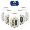 One The Wall Silver 50th Birthday Badge 8.5cm Foil Age 50 with Safety Pin for Party Outfit Accessories Durable Age Badge for Celebrating Milestone Events, pack of 5, Foil view 2