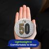 One The Wall Silver 50th Birthday Badge 8.5cm Foil Age 50 with Safety Pin for Party Outfit Accessories Durable Age Badge for Celebrating Milestone Events, pack of 5, Foil view 4