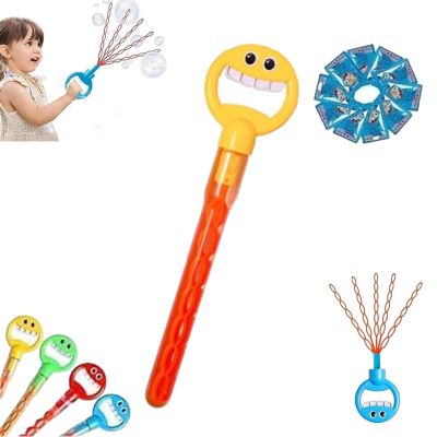 Magical 5-Claw Smiley Bubble Stick,32 Hole Smiley Face Bubble Wand with Five Claws,Smiley Face Bubble Wands Bubble Sticks Toy with Bubbles Refill (Yellow)