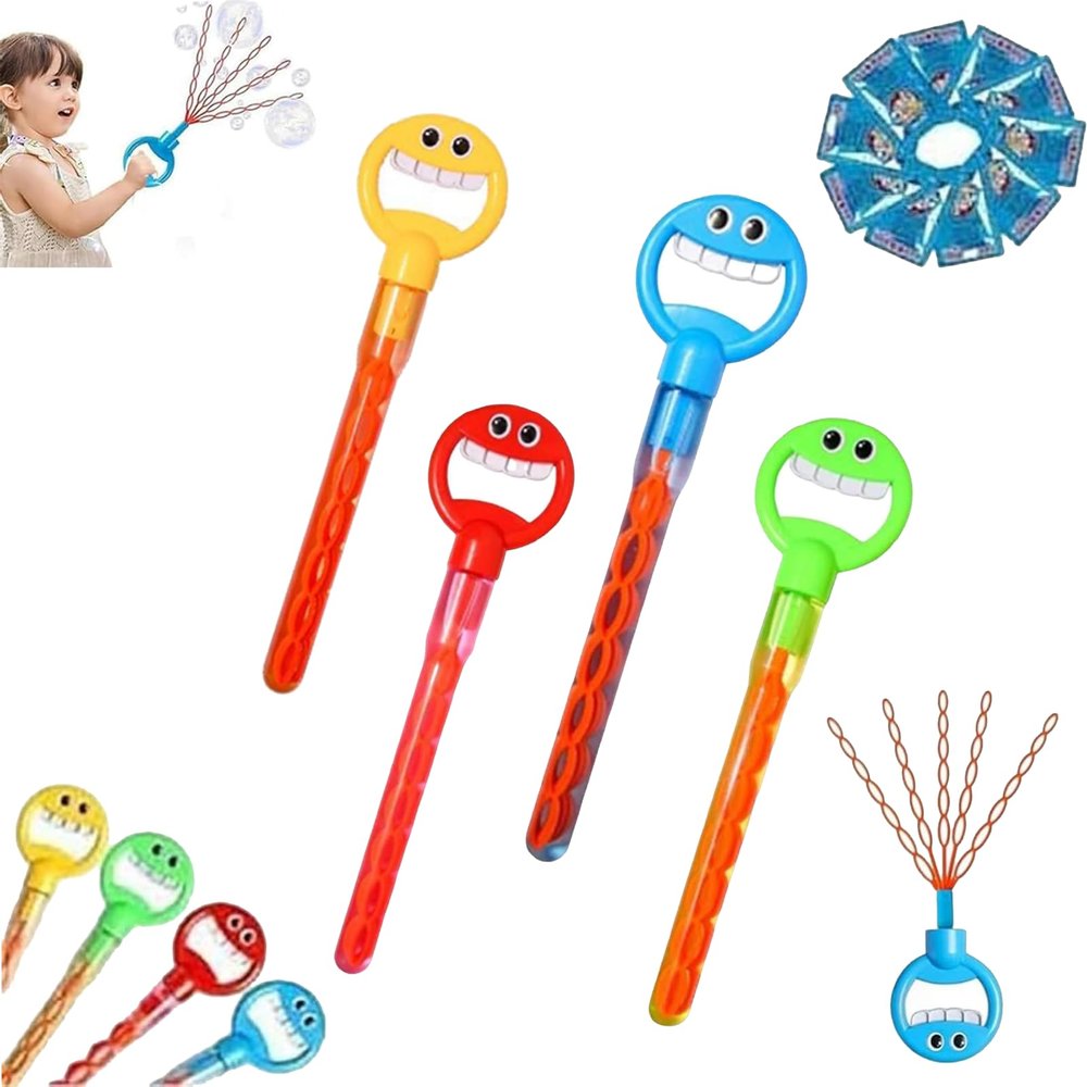 Magical 5-Claw Smiley Bubble Stick,32 Hole Smiley Face Bubble Wand with Five Claws,Smiley Face Bubble Wands Bubble Sticks Toy with Bubbles Refill (4 Pcs)