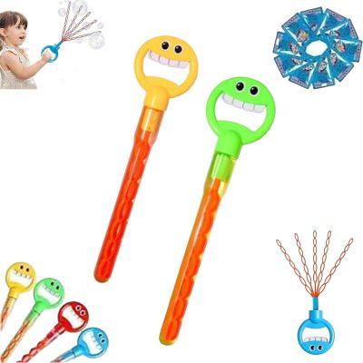 Magical 5-Claw Smiley Bubble Stick,32 Hole Smiley Face Bubble Wand with Five Claws,Smiley Face Bubble Wands Bubble Sticks Toy with Bubbles Refill (Green+Yellow)