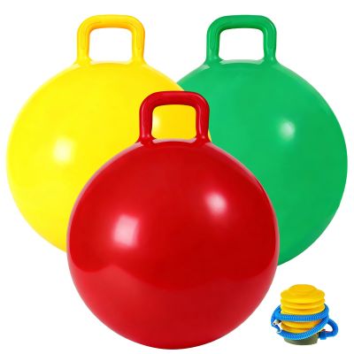 Jasunet 3P Bouncy Balls with Handle, 18in/45cm Sit and Spin Hopper Ball for Kids,Inflatable Jumping Ball Toy with Pump,Indoor Outdoor Fun Toys for Kids Ages 3-8,Gift for Christmas Birthday Holiday