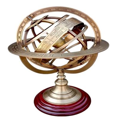 Decorative Brass Armillary Sphere, 18th Century Style Astronomical Globe with Wooden Base