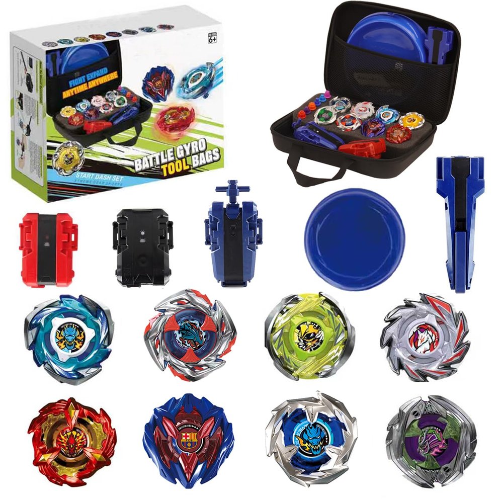 MUSTYBELT Battling Top Burst Gyro Toy Set Toy Gift for Children Boys Ages 6 8 10 12+ Combat Battling Game 12 Burst Spinning Tops 2 Two Way Launchers Grip Starter (BOZE-BX8)