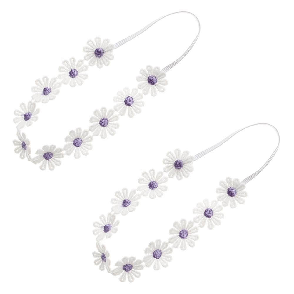 URIMPAVIDO 2PCS Baby Girl Lace Flower Headband Soft Elastic Hair Bands Cute Floral Headpiece for Baby photography (Purple, 14.96 Inch)