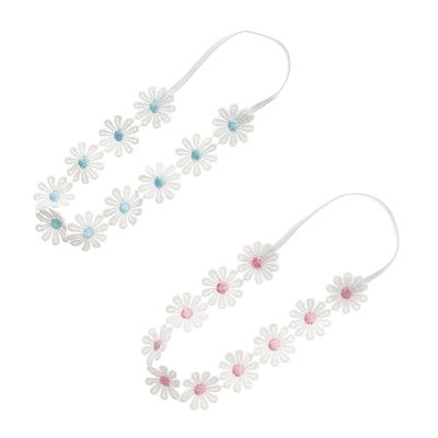URIMPAVIDO 2PCS Baby Girl Lace Flower Headband Soft Elastic Hair Bands Cute Floral Headpiece for Baby photography (Pink,Blue, 14.96 Inch)